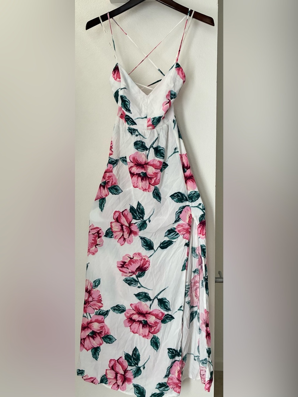 Forever 21 White Maxi Dress with Pink Floral Print